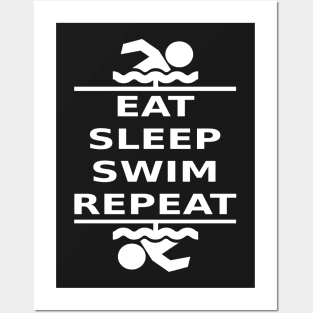 Eat, Sleep, Swim, Repeat (white) Posters and Art